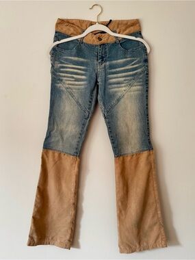Y.O.Y.O. Y2K Distressed Low Rise Bootcut Jeans w/ Faux Suede Panels – Size 7